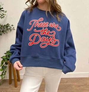 NEW POPPY & PINE ballpark days cropped sweatshirt in navy